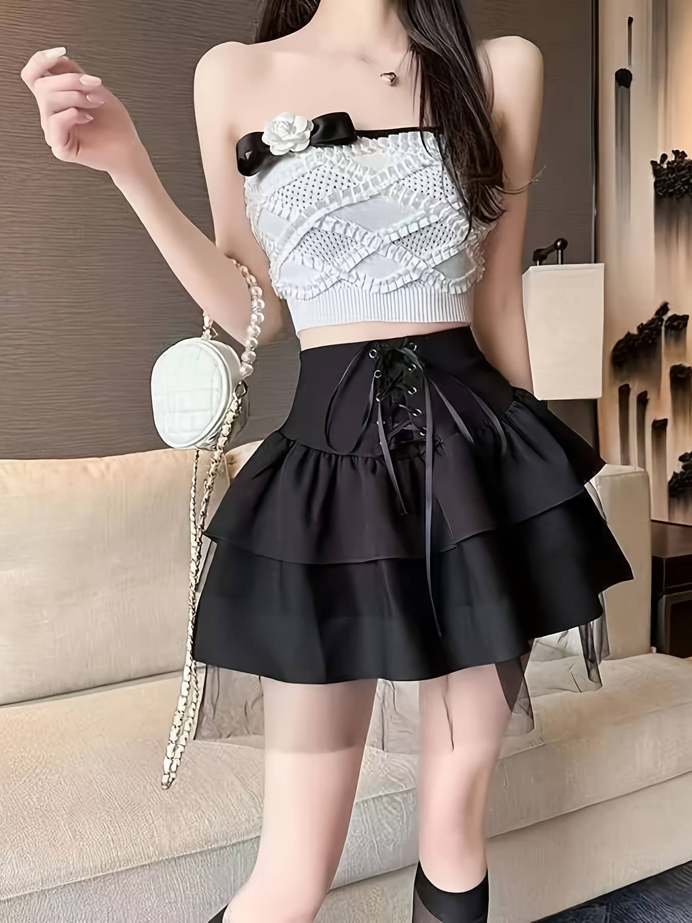 【美脚魅せ】ミニスカート ハイウエスト 編み上げ チュチュスカート レディース ティアード フリル チュールスカート 膝上 ボトムス リボン ウエストマーク 脚長効果 着痩せ 体型カバー ダンス 衣装 バレエ コスプレ ステージ イベント ライブ 地雷系 量産型 乙女系