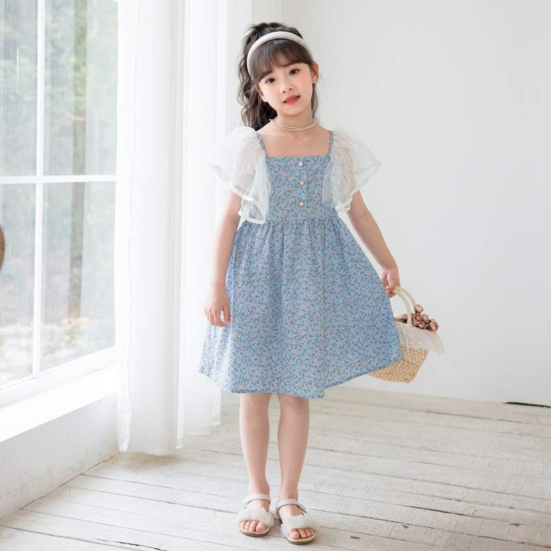 子供服 女の子 ワンピース 夏 キッズ チュール袖 Aライン スクエアネック 可愛い おしゃれ お出かけ 通園 通学 発表会 結婚式 旅行 普段着 涼しい 柔らかい 110 120 130 140 1｜Yokos