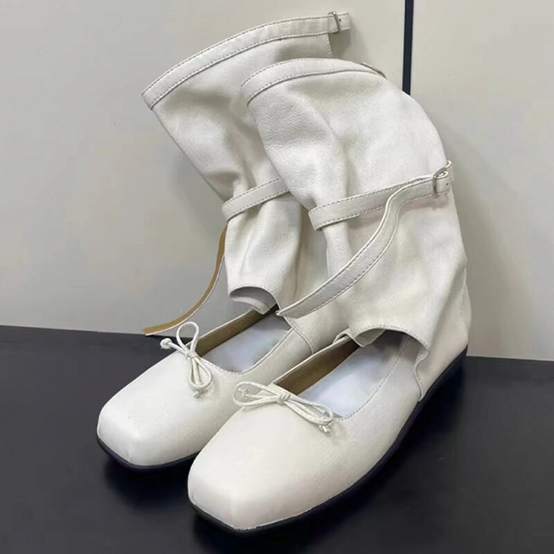 ショートブーツ レディース パンプスブーツ リボン付き ルーズ ブーツ ラウンドトゥ ローヒール フラットソール 歩きやすい 痛くない 履きやすい 美脚 おしゃれ カジュアル 可愛い 春秋|Yokos