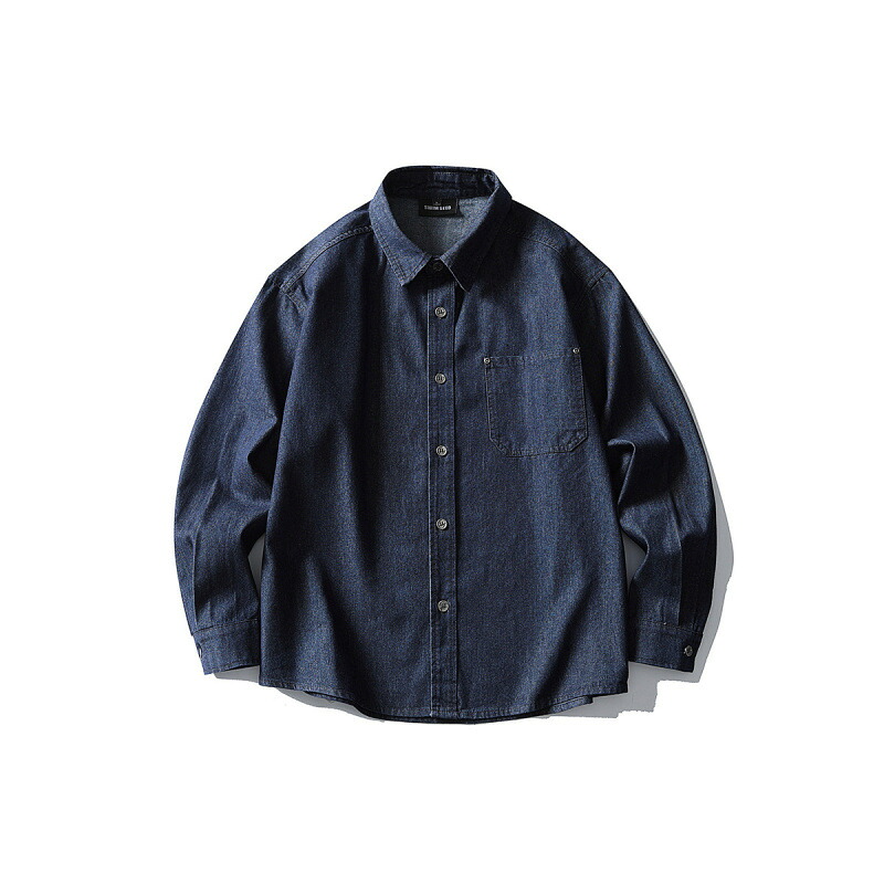 デニムシャツ メンズ 長袖 ワークシャツ カジュアル ゆったり オーバーサイズ 秋服 春服 無地 シャツ 厚手 羽織り アメカジ ヴィンテージ風 ビッグシルエット 襟付き 胸ポケット シンプル オシャ|Yokos