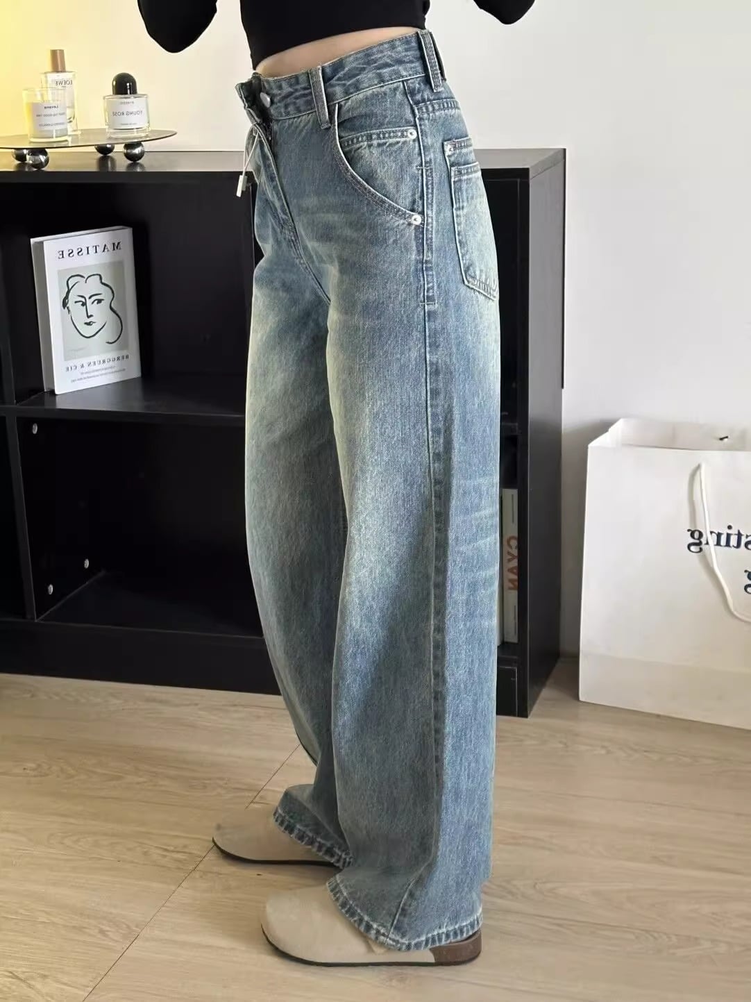 デニム パンツ レディース ハイウエスト ストレート ジーンズ 脚長効果 体型カバー ウォッシュ加工 ジーパン ボトムス カジュアル ストリート ヴィンテージ風 美脚 快適 春 夏 秋 冬 ゆったり｜Yokos