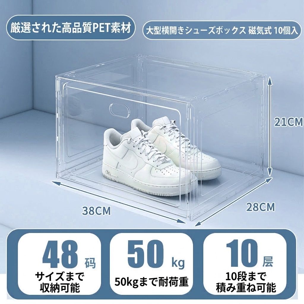 シューズボックス 収納ケース 靴収納 靴箱 積み重ね マグネット開閉 扉付き 大容量 防塵 玄関収納 組立簡単 横開き 10個セット|Yokos