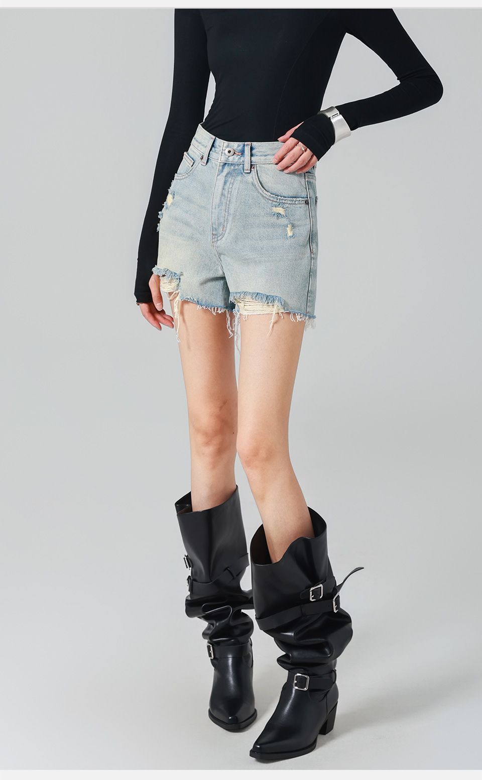 デニム ショートパンツ レディース ハイウエスト 美脚見え ダメージ ウォッシュ 加工 夏 カジュアル 裾切りっぱなし ワイド ホットパンツ 痩せ見え 体型カバー コーデ｜Yokos