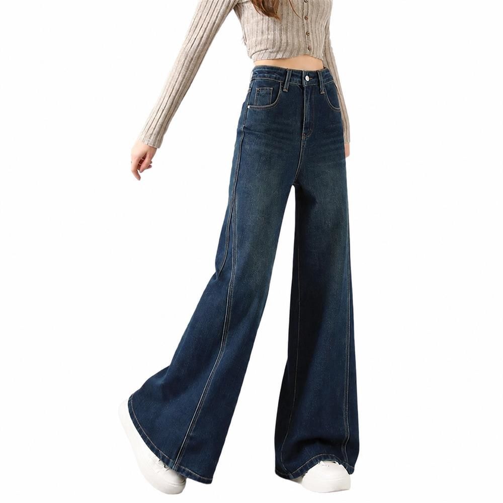 ワイド デニム パンツ レディース ハイウエスト 美脚 脚長 ジーンズ ストレート ゆったり 体型カバー カジュアル ボトムス ロング丈 ヴィンテージ風 春 夏 秋 冬 おしゃれ 大人 可愛い 通勤｜Yokos