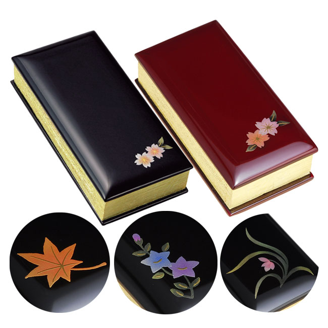 蒔絵過去帳 桜／桔梗／もみじ／蘭 黒塗り/ワイン色塗り 3寸(高さ9.1cm）～5寸(高さ14.7cm)｜仏壇 仏具 神棚の専門店 よねはら