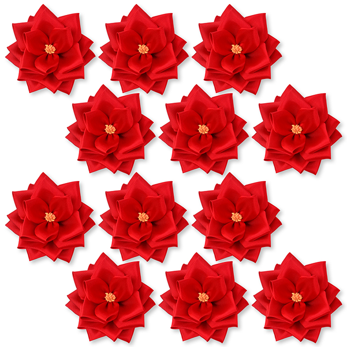 【全24色】YONEOKA RIBBON リボン記章 （徽章 胸章） 中リボンバラ 花のみ 12個セット レギュラー色（赤・白・ピンク・黄）＋新色サテンカラー（20色）追加！