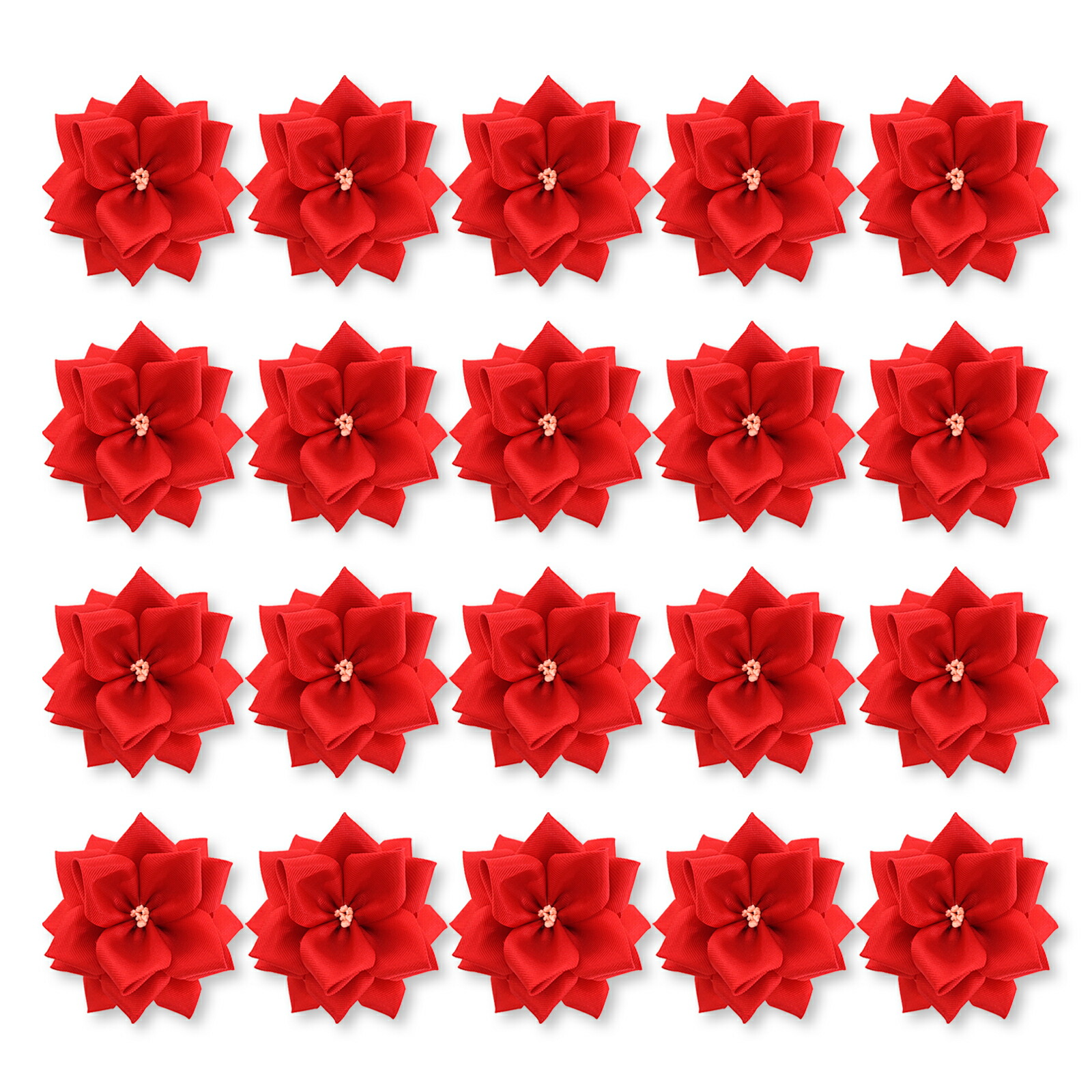 【全24色】YONEOKA RIBBON リボン記章 （徽章 胸章） 小リボンバラ 花のみ 20個セット レギュラー色（赤・白・ピンク・黄）＋新色サテンカラー（20色）追加！