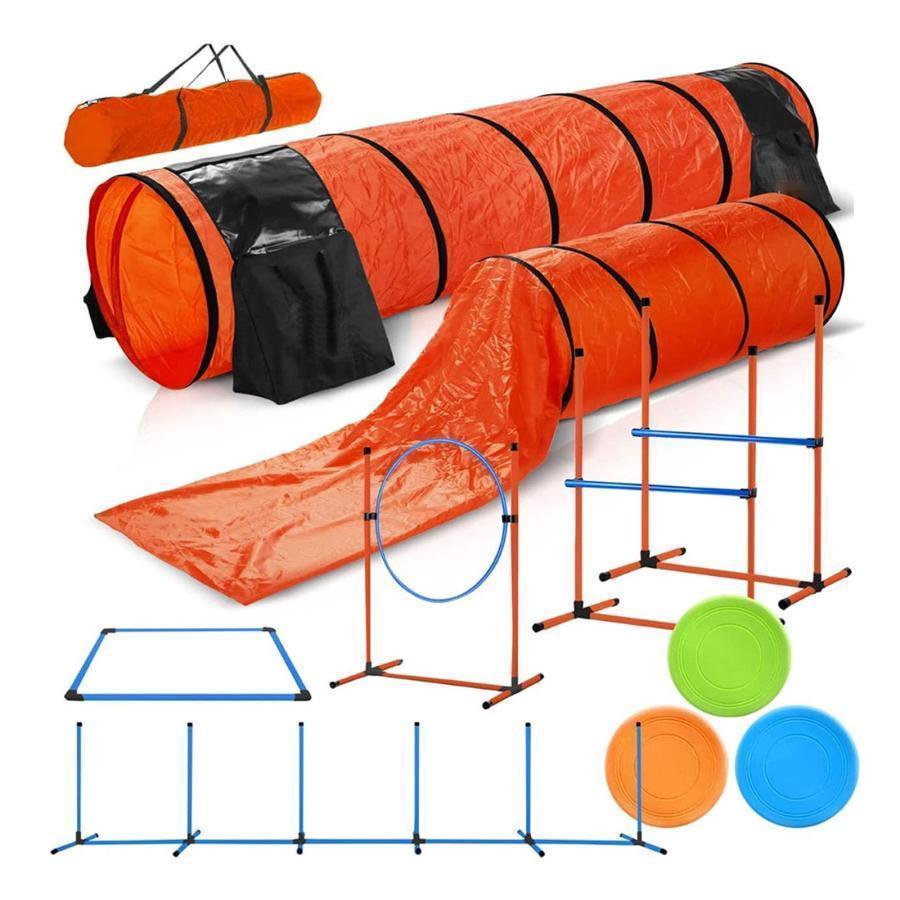 犬のアジリティトレーニング器具セット、ドッグジャンプ2本、ハードル、ブラインド、標準トンネルとウィーブポール、簡単なキャリーケー