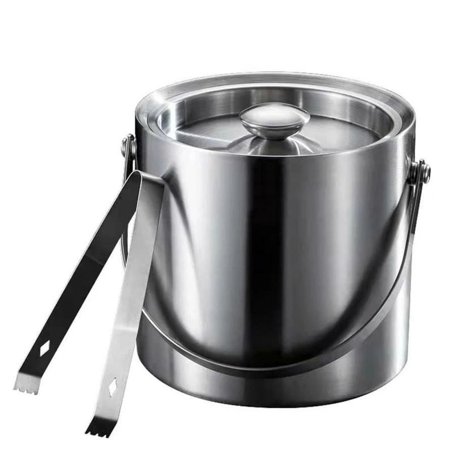 アイスペールステンレス アイスバケット 二重構造 真空断熱 2L/3L 大容量円筒形 ハンドルとフタ付きアイストング付き ボトル パーティー