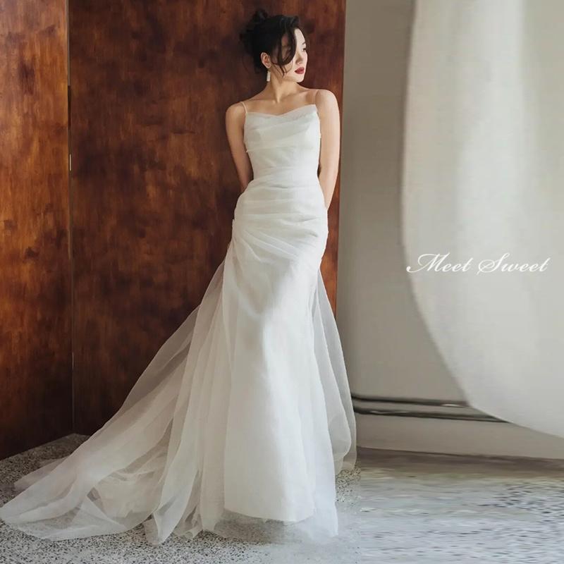 ウェディングドレス ウエディングドレス 二次会 結婚式 前撮り ブライダル ロングドレス 花嫁 スレンダードレス マーメイドドレス 白 キ｜よりみち商店