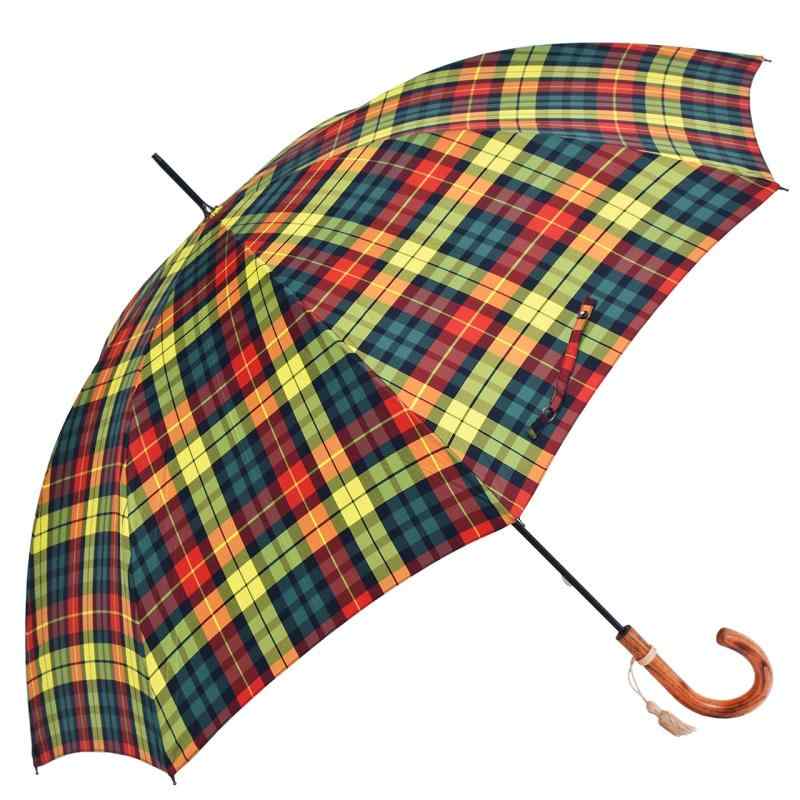 傘 レディース 長傘 スリムシリーズ 65cm×8本骨タータンチェック (Yellow)