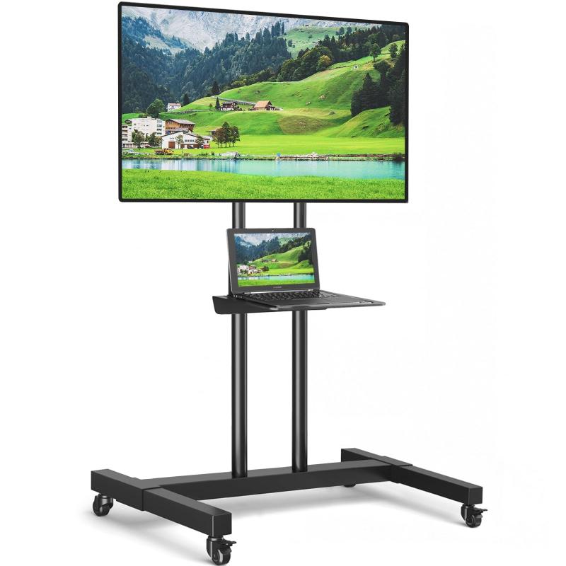 Rfiver テレビスタンドキャスター付 tv stand き二重支柱設計 32~75インチ対応 テレビスタンドハイタイプ 高さ調節可能 棚付き 耐荷重40 kg VESA600X400 mmまで 省スペース 家用・会社用・業務用