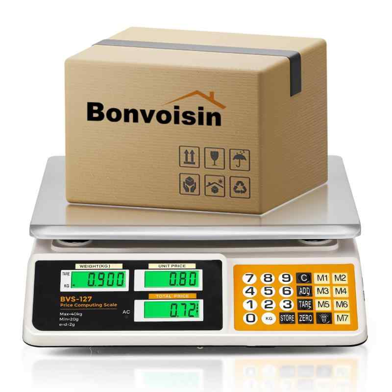 Bonvoisin 料金はかり デジタルはかり 40kg/2g 金額累積機能 風袋引き機能 電子はかり スーパー 八百屋 日本語マニュアル