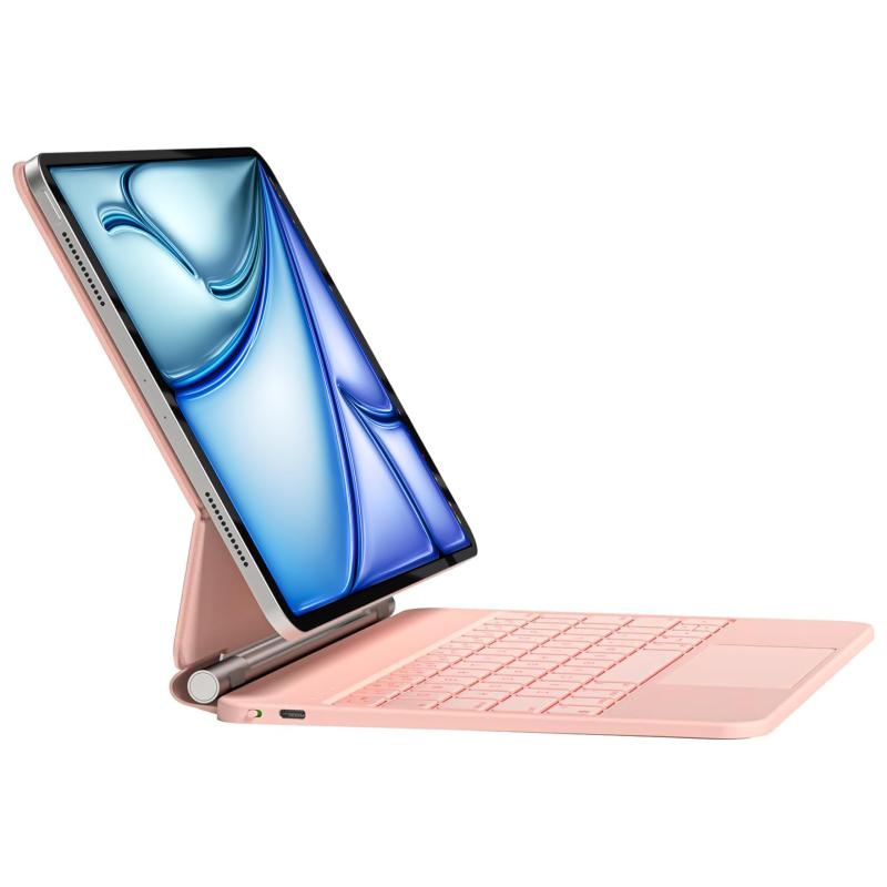iPad 神通力鍵盤 HOU iPad Air 10.9in(2022第5時人/2020第4時人) iPad Pro 11in第4/3/2/1時人相応う かっこ良い鍵盤 七色うしろ側ともし火付き添い人 全面貨物自動車パッド相応う 135°角度自然調整 磁気吸 ピンク-グリーン
