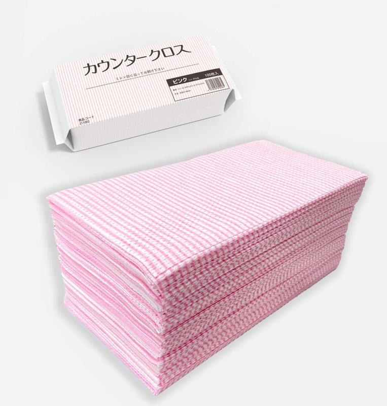 カウンタ差し交わす 100枚入 30x60糎 サクラ色 使い捨て 不織布 ふきん 一度ならず使える 御役目用 一覧表ダスター