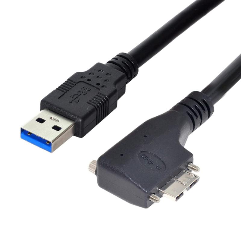 CYケーブル Micro USB3.0 デュアルネジ USB3.0データにロック可能 5Gbps 電源ケーブル 90度上下向きタイプ VR産業カメラ ノートパソコン用