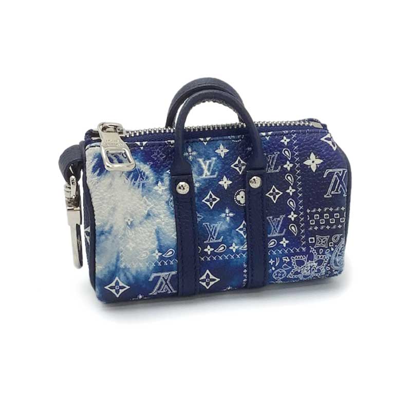 LOUIS VUITTON ルイ・ヴィトン ポルトクレ・ポーチ モノグラム バンダナ ブルー ホワイト MP3337 シルバー金具 2022秋冬プレコレ キーポル型バッグチャーム キーホルダー チャーム 【中古】|よろず屋京都