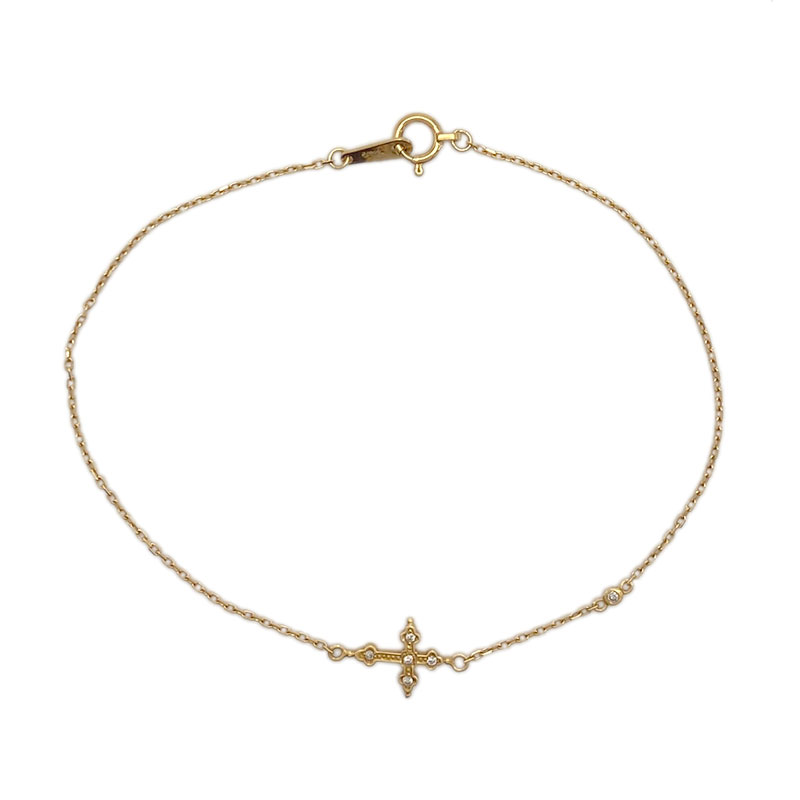 Loree Rodkin ローリーロドキン ダイヤ クロス ブレスレット K18 750 01PLB001-004 イエローゴールド ダイヤモンド PETITE GOTHIC CROSS BRACELET プチゴシッククロスブレスレット 【中古】