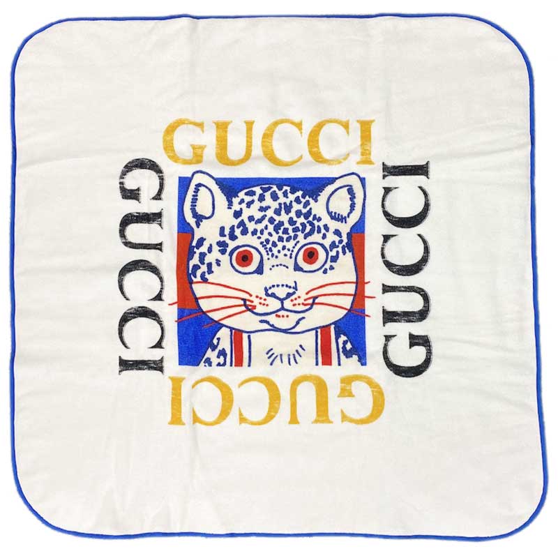 GUCCI グッチ ブランケット コットン ホワイト マルチカラー 615908 3K683 ヒグチユウココラボ ロゴ ネコ ひざ掛け 【中古】