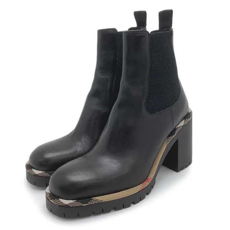 BURBERRY バーバリー アンクルブーツ グラベル70 子ウシ 黒いこと #37 8114379 100 サイドゴアブーツ バーバリーチェック 【未当て嵌める】