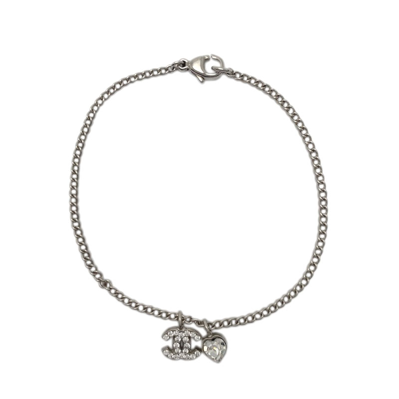 CHANEL シャネル ココマーク ハート ブレスレット メタル シルバー クリスタル ラインストーン 【中古】