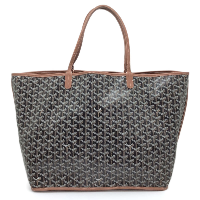 GOYARD ゴヤール アンジュ GM 黒いこと タン 赤銅色 ゴヤールディンキャンバス シュヴロッシュカーフスキン PVC 子ウシ ANJCROGMLCG03TY01P リヴァーシブル トートバッグ 杉綾模様柄 【中古】
