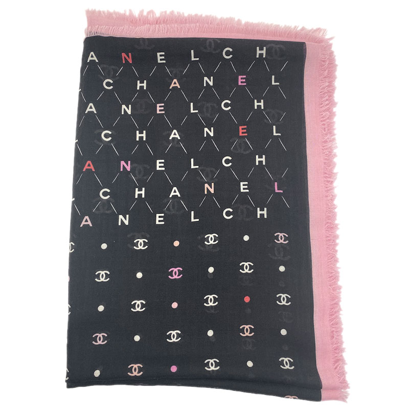 CHANEL シャネル 肩かけ 袈裟 カシミール 黒いこと サクラ色 ココマーク CC目じるし ロゴタイプ 【中古】