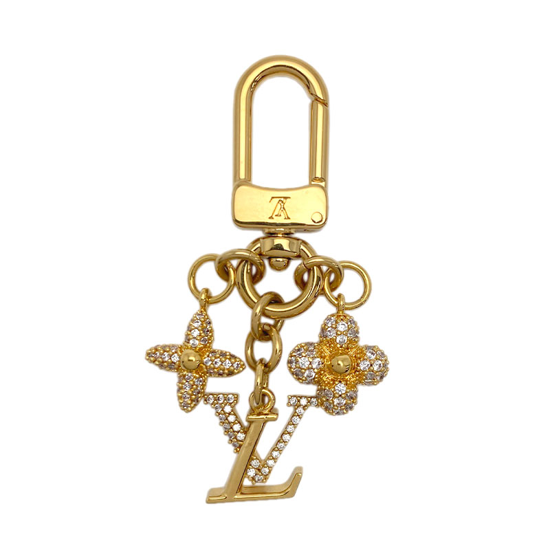 LOUIS VUITTON ルイ・ヴィトン マイクロチャーム・LV アイコニック GP ゴールド M01566 LVイニシャル モノグラムフラワー ラインストーン キーホルダー キーリング チャーム バッグチャーム 【中古】｜よろず屋京都