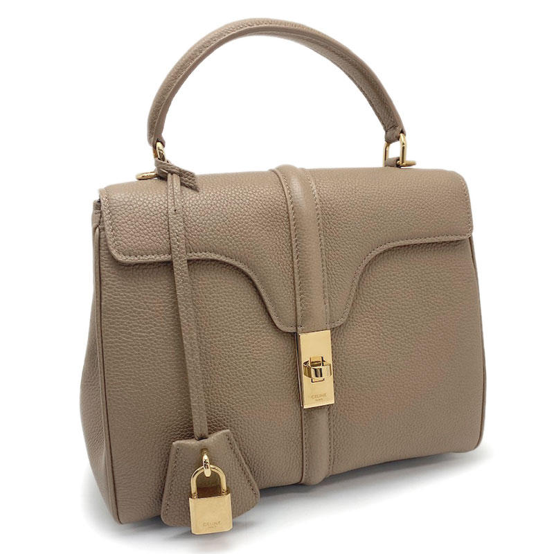 CELINE セリーヌ スモール 16 (セーズ) 子ウシ ベージュ 188003BF8.02BG ゴールド金具 ハンドバック ショルダーバッグ 2WAY御徒面子 【中古】