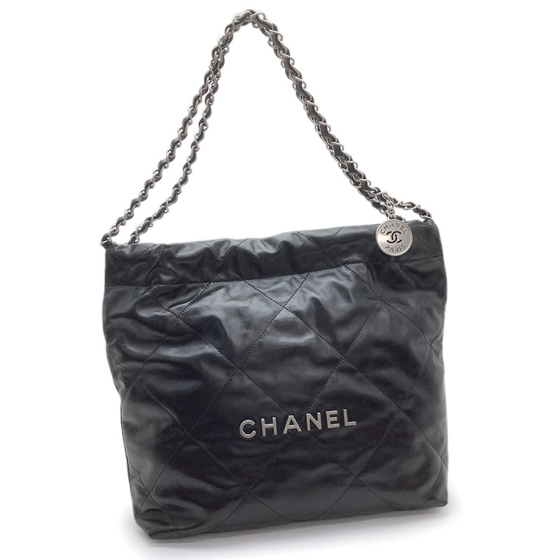 CHANEL シャネル シャネル22 スモール ハンドバック シャイニーカーフスキン 黒いこと AS3260 しろがね色金具 チェーン店御徒面子 スモール大きさ CHANEL22 ホーボーバッグ 【中古】
