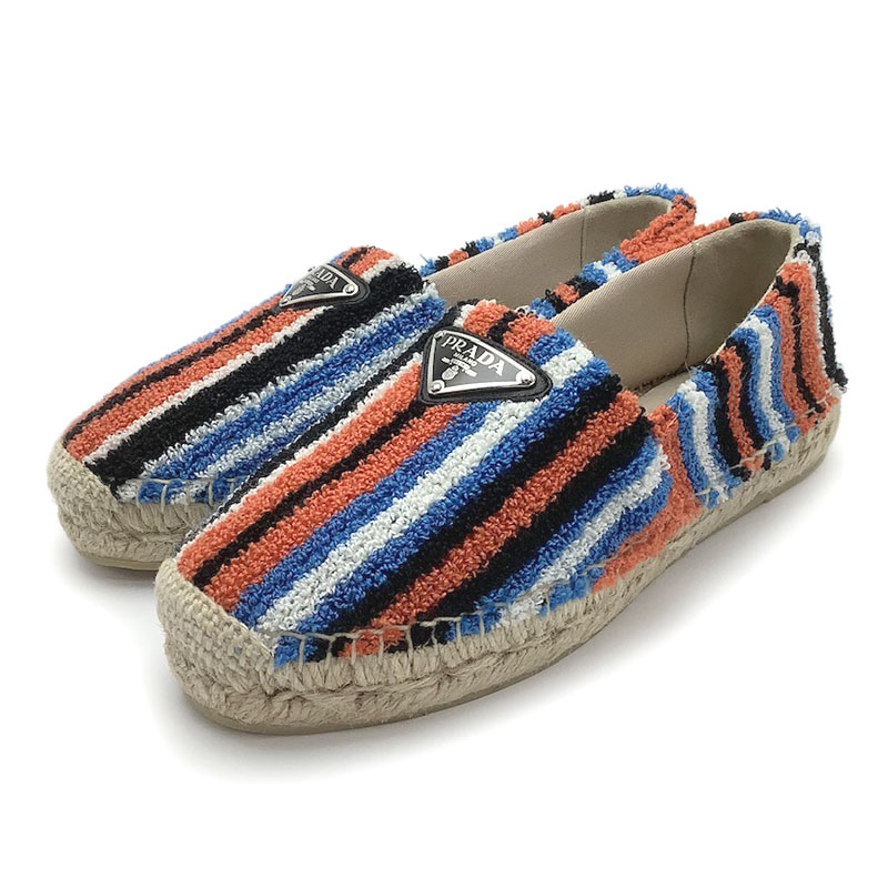 PRADA プラダ テリークロス エスパドリーユ ファブリック ジュート アランチョ オレンジ マルチカラー #36 1S840M シルバー金具 \