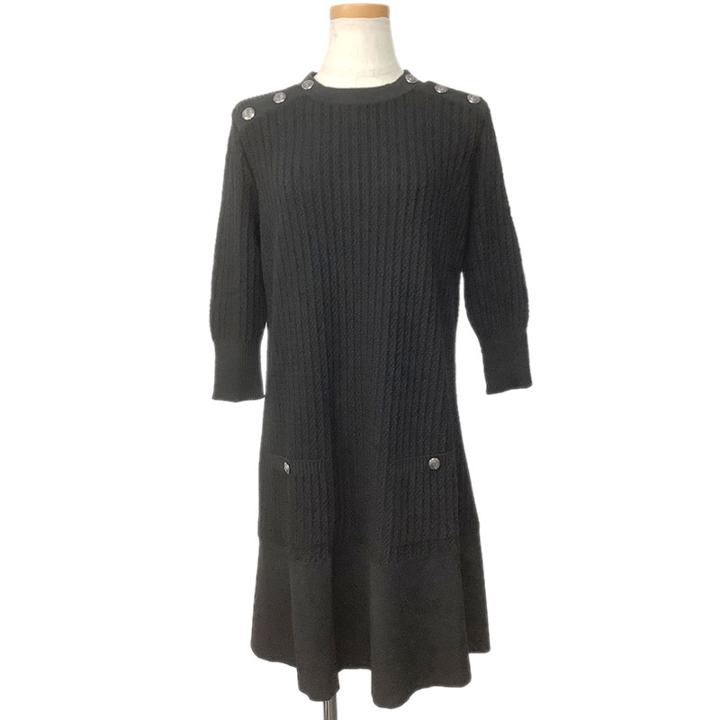 CHANEL ダークグレー 半袖ワンピース CHANEL】シャネル『タートルネック ニット 半袖ワンピース