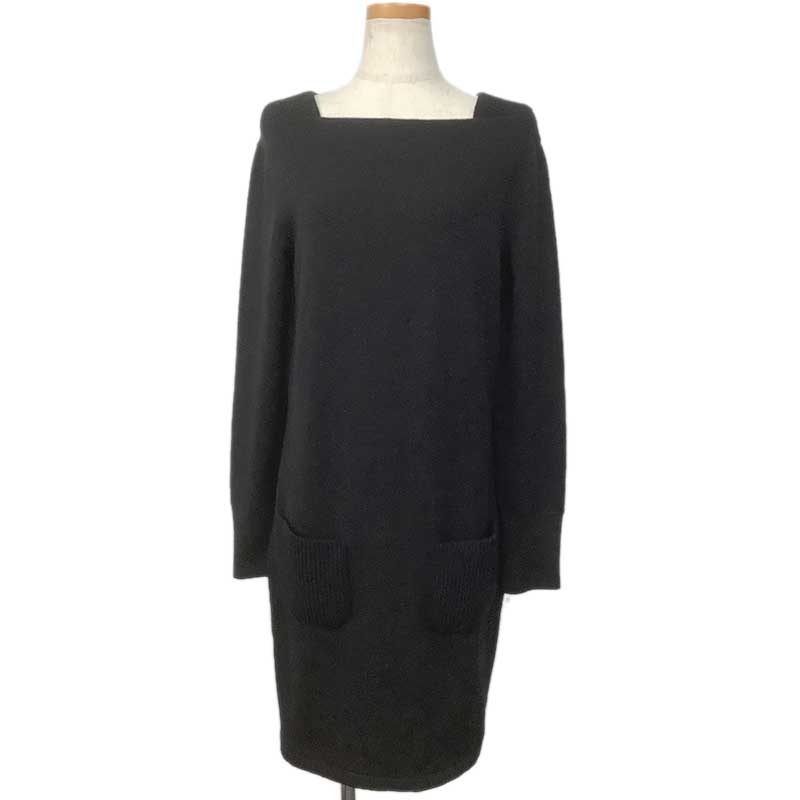 CHANEL ダークグレー ニットワンピース 半袖　カシミア　34 ココマーク CHANEL ダークグレー ニットワンピース 半袖 カシミア 34 ココマーク