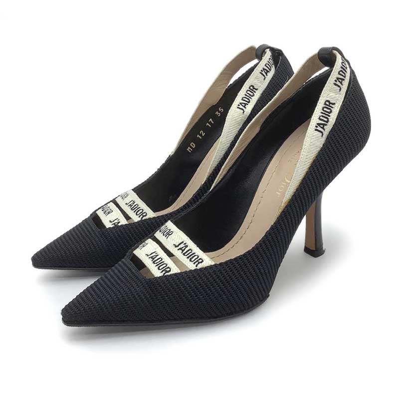 Christian Dior クリスチャン・ディオール パンプス ファブリック ブラック #35 J'ADIOR ポインテッドトゥ リボン 【中古】|よろず屋京都