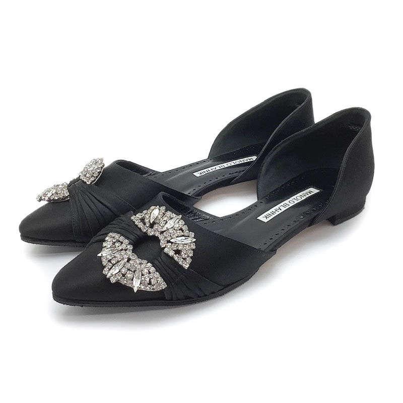 MANOLO BLAHNIK マノロブラニク パンプス 繻子 黒いこと #36 結晶 ポインテッドトゥ 肌理細かシューズ 【中古】