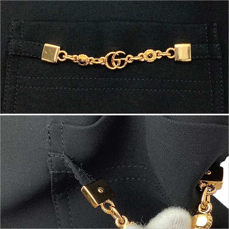 GUCCI グッチ 半袖ワンピース シルク ウール ブラック #36 661672