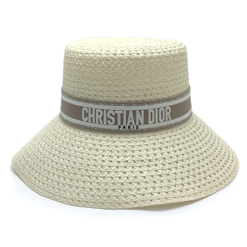 Christian Dior クリスチャン・ディオール Dioriviera D-Bobby ボブハット ストロー コットン ベージュ #57 CPB09174ESTR-102 エンブロイダリーバンド 刺繍 ロゴ 【新品】