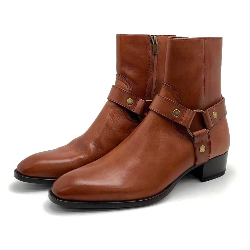 送料無料 Dwe00 代引手数料無料 Saint ハーネスブーツ Laurent Paris サンローランパリ メンズ ハーネスブーツ レザー ブラウン 41 1 2 Dwe00 7660 中古 よろず屋京都