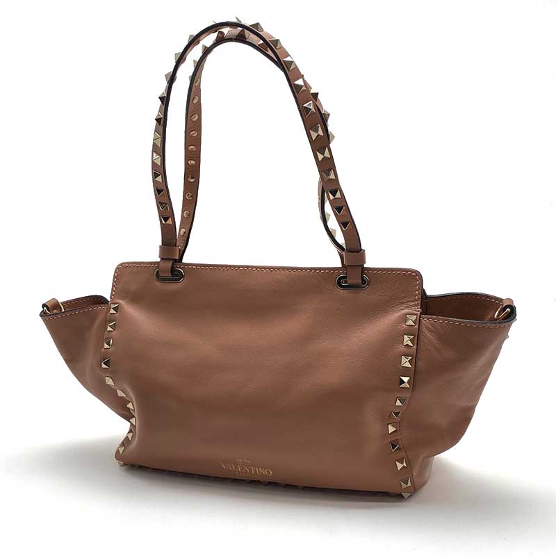 Valentino Garavani ヴァレンティノガラヴァーニ 2way御徒面子 浅紅色ベージュ 皮革 石巌スタッズ トートバッグ 肩口バッグ 中古 送チャージ無料 代引困者料無料 Damienrice Com