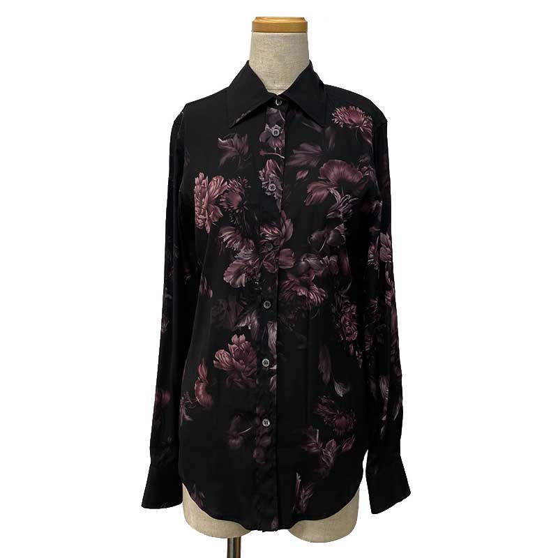 Gucci グッチ 長袖シャツ ブラック ボルドー シルク エラスタン 38 花柄 中古 Bouncesociety Com