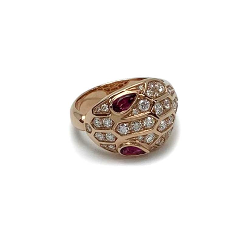 【BVLGARI ブルガリ セルペンティ リング トルマリン ルベライト パヴェダイヤモンド 750 K18 ピンクゴールド 352795  #約12号 指輪 ヘビ スネーク 【中古】 よろず屋京都