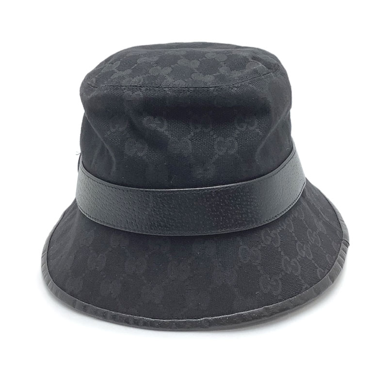 GUCCI グッチ ダブルG付き GGキャンバス バケットハット ポリエステル コットン ポリアミド カーフ ブラック 576587 4HG53 1060 アンティークゴールド金具 帽子 ハット【中古】|よろず屋京都