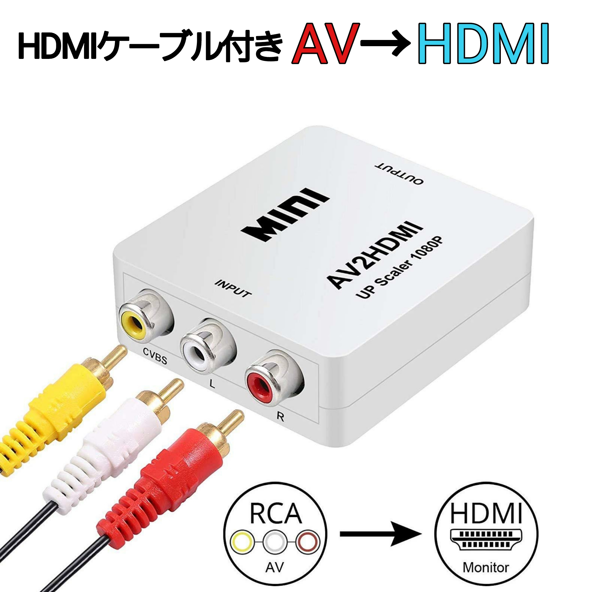 楽天市場】AV to HDMI 変換 アダプターブラック アナログ コンポジット 