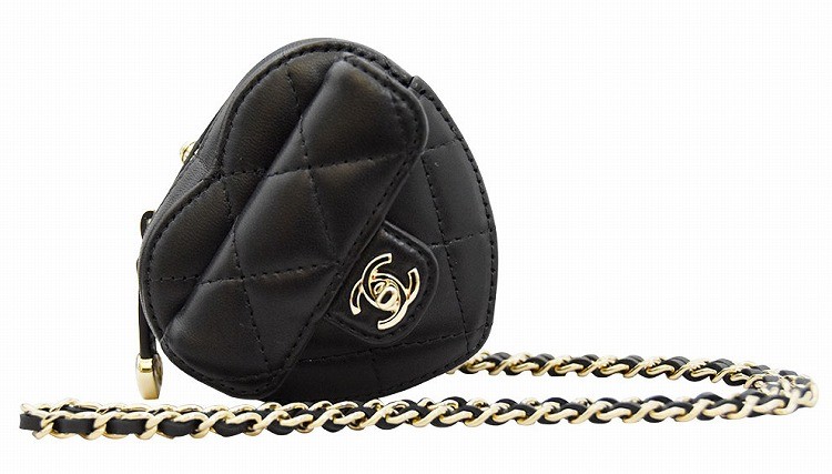 【新品負けず劣らず・未当てはめる品】シャネル  CHANEL AP2783 黒いこと 子ヒツジ人はだ  ハートシェイプジップ コインケース 頸飾り/AT220516