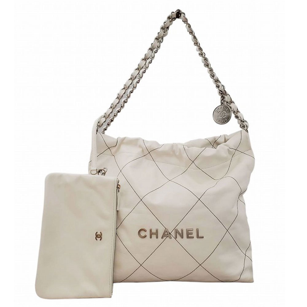 【新品負けず劣らず・未当て嵌める品】  シャネル  CHANEL  シャイニーカーフスキン  CHANEL22  ハンドバック  白いこと/しろがね色/AT230426
