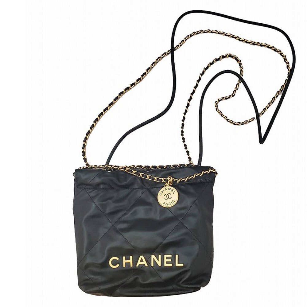 【新品負けず劣らず・未当て嵌める品】  シャネル  CHANEL  シャイニーカーフスキン  CHANEL22    ミニ  ハンドバック  黒いこと/ゴールド  AS3980/AT230716