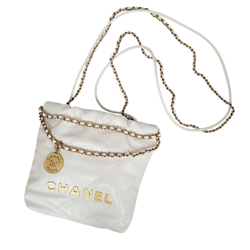 【新品負けず劣らず・未当て嵌める品】シャネル  CHANEL  シャイニーカーフスキン  CHANEL22  ミニ  チェーン店肩部  白いこと/しろがね色  AS3980/AT230822