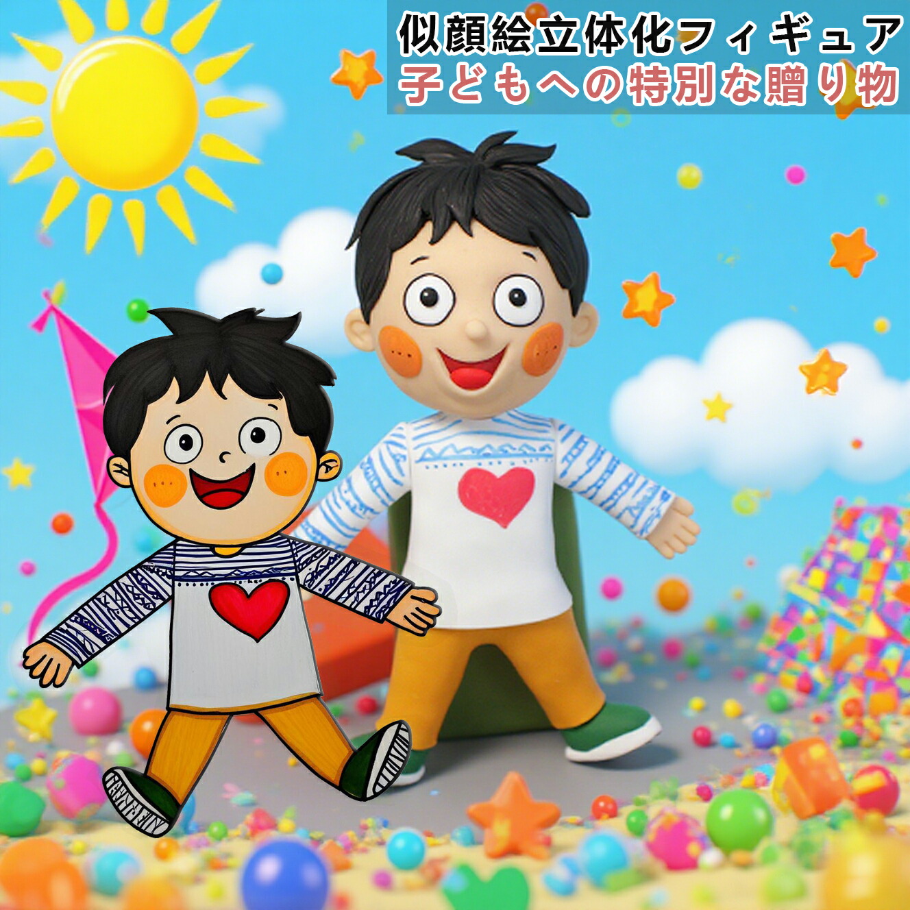 子どもの絵を立体化 写真から作る似顔絵フィギュア 3D似顔絵粘土フィギュア お絵描きフィギュア制作 七五三プレゼント 子どもの日ギフト プレゼント 企業キャラクター制作 ひな祭り こどもの日 成長記念 誕生日 入園 入学祝い 子どもが喜ぶオーダーメイド サプライズ贈り物｜吉岡手作り立体似顔絵店