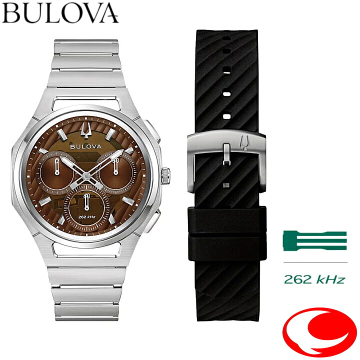 (最強送りとどける) ブローバ 曲線状の形BULOVA CURV 96K117 262KHz 高的確さクオーツムーブメント 赤銅色文字記号盤 41粍 専用BOX付き添い人 CURV（曲線状の形）〉生まれ落ちる10周年不死化青写真 嘱するのシリコンストラップ付【製造業者３年歳引き受ける付き添い人】