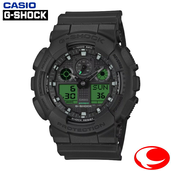 最大限度100%Pうしろ側当選確からしさ1/2(最強送りとどける) CASIO カシオ G-SHOCK GA-100BEG-1AJF 黒いこと＆エレクトログリーン 石英  アナログ デジタル (26年4月10日発売)